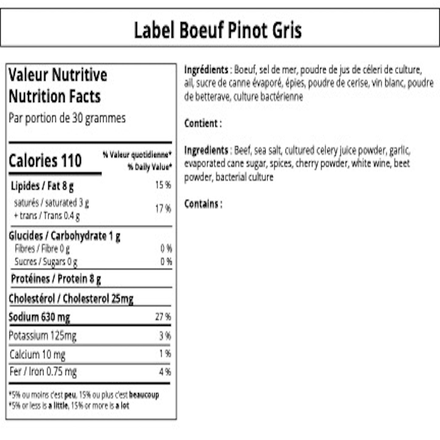 Saucisson sec de Boeuf: Pinot Gris/Vin Blanc