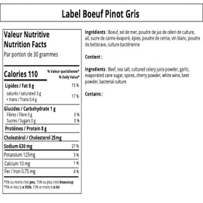 Saucisson sec de Boeuf: Pinot Gris/Vin Blanc