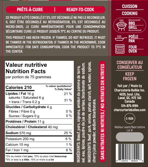 Burger Régulier: Bœuf et Porc